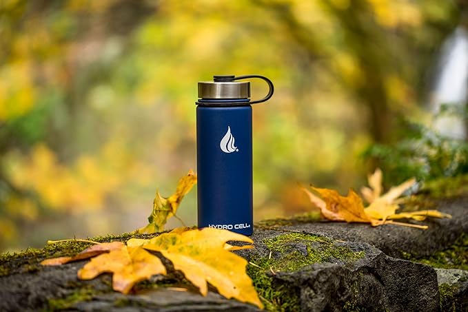 HYDRO CELL Stainless Steel Insulated Water Bottle with Straw - For Cold & Hot Drinks - Metal Vacuum Flask with Screw Cap and Modern Leakproof Sport Thermos for Adults (Navy 18oz)