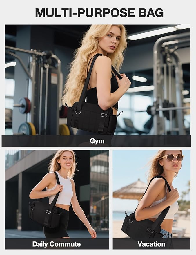 VUUDH Mini Gym Bag for Women Puffy Bag, Small Gym Bag with Coin Wallet, Lightweight Gym Tote Bag for Fitness, Work, Travel, Daily Commute,Black