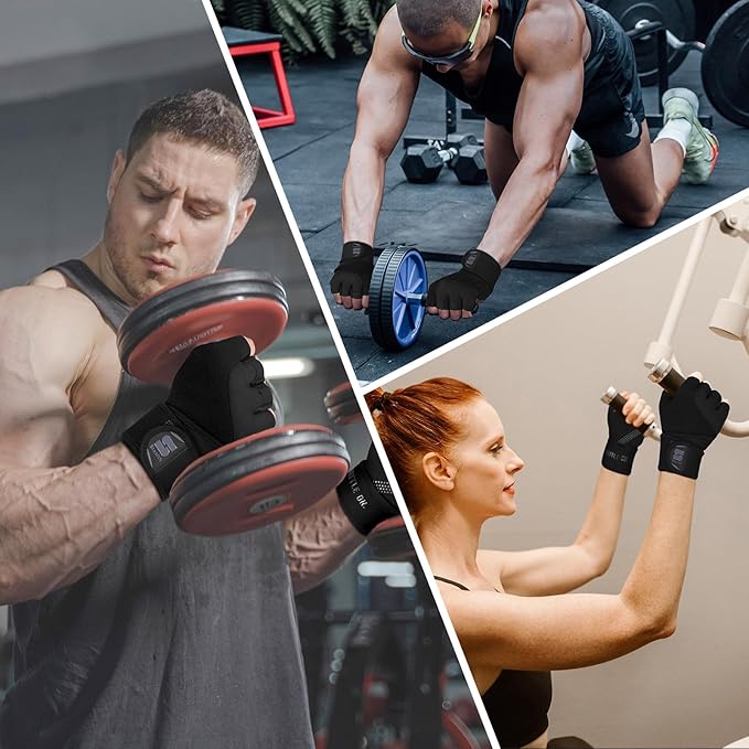 Weight Lifting Gloves with Wrist Wrap Support Padded Palm Protection Exercise Gym Workout Gloves Men & Women Training Fitness Weightlifting Bodybuilding,E9
