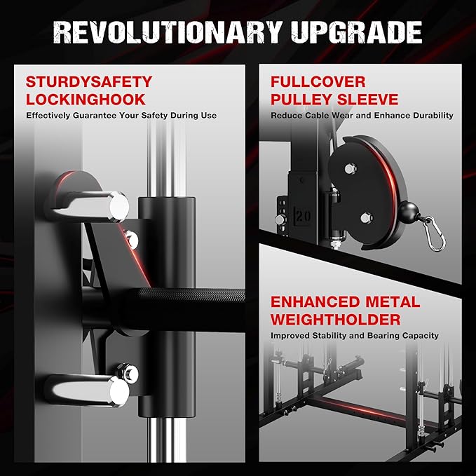 M21 Smith Machine, Multi-Function Power Cage with Dual Pulley Cable Crossover System, 2000LBS All-in-One Squat Rack with Smith Bar and Attachments for Home Gym Strength Training