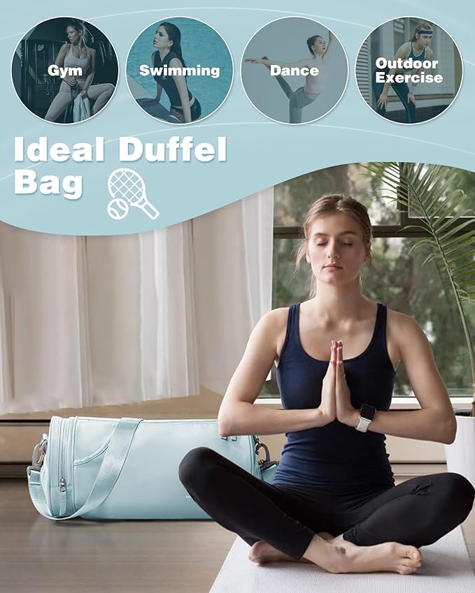 Small Gym Bag for Women,Waterproof Mini Duffle Bag Womens Spotrs Workout Bags Small Travel Duffel Bag with Wet Pocket Carry on Weekender Bags for Dance Swimming,Gym,Yoga,Fitness Light Blue