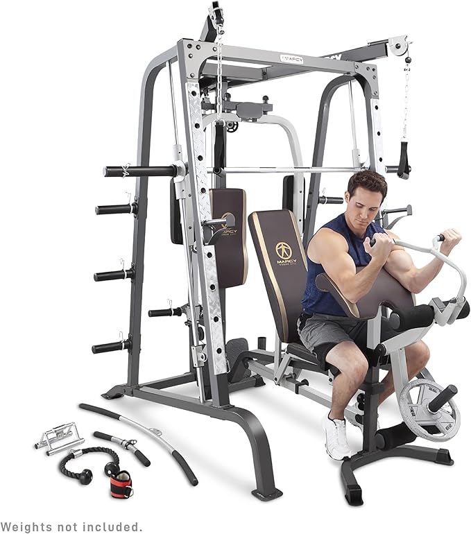 Marcy Smith Cage Workout Machine Full Body StrengthTraining Home Gym Equipment System with Leg Developer, Press Bar, PEC Deck, and Squat Rack