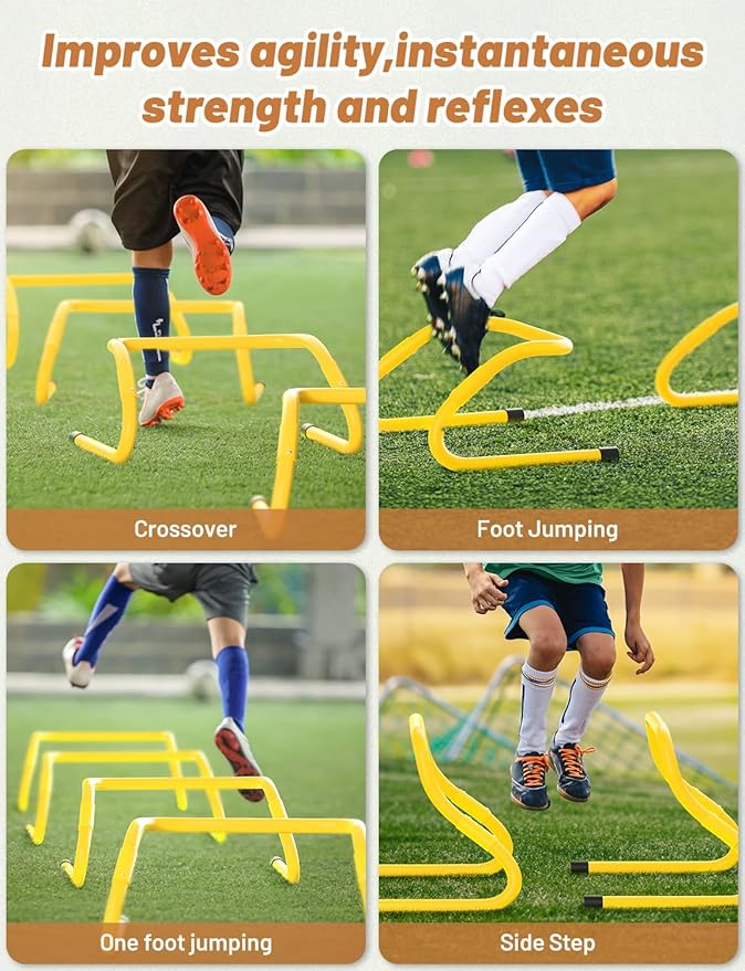 GHB Agility Hurdles 5/6 Pack Foldable Speed Agility Training Hurdles Adjustable Sturdy Hurdles Training Equipment Set with Carry Bag for Amateur, Athletes, Soccer, Basketball