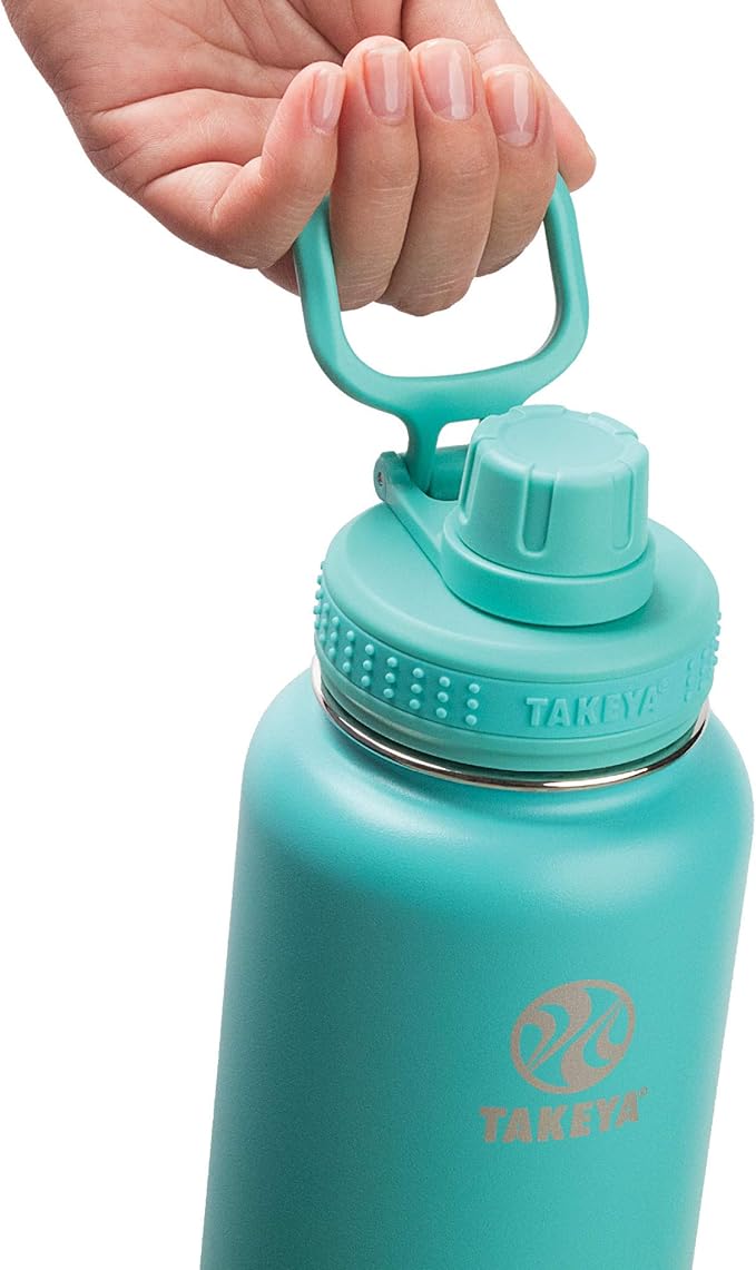 Takeya Actives Stainless Steel Water Bottle, Insulated Spout Lid, Keeps Drinks Cold 24 Hrs, Leakproof, Durable, Dishwasher Safe, Ideal for Gym, Travel, Fits Most Cup Holders, 40 oz/Teal