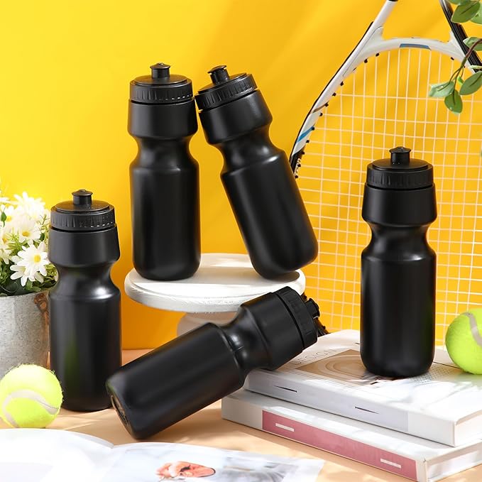 Nitial 24 Pcs Sports Water Bottles Bulk 22 oz Squeeze Reusable Sports Water Bottles Blank Plastic Water Bottles with Pull Top Cap for Adults Sports Fitness Bike, Dishwasher Safe