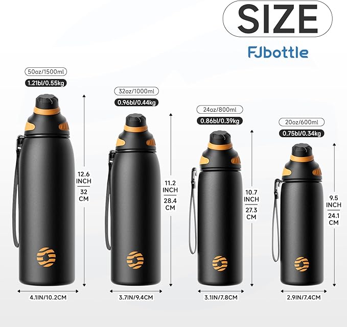 Fjbottle Insulated Stainless Steel Water Bottle, 20 Oz Leakproof Water Bottles, Ice Reusable Tumbler, Double Wall Vacuum Jug, Lightweight Durable for Traveling & Sports, Workout, 20oz