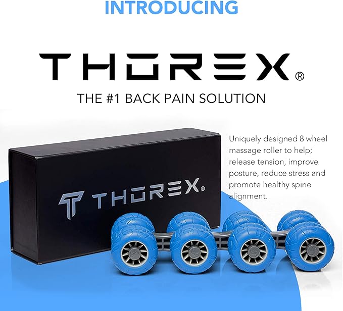 THOREX 8-Wheel Back Massager and Neck Knot Remover - Chiropractor Approved Manual Deep Tissue Massage Tool for Upper Back, Trapezius Pain Relief and Trigger Point Therapy - Self Recovery Muscle Stick