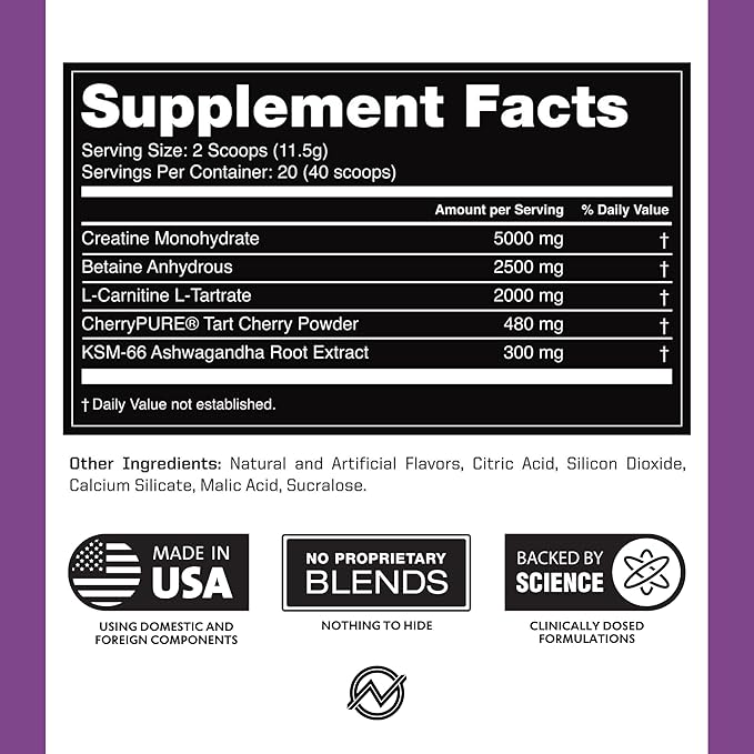 Outwork Nutrition Post Workout Recovery Powder - Creatine Monohydrate, KSM-66 Ashwagandha & Tart Cherry - Speeds Recovery, Eases Soreness - Creatine Powder for Men & Women, Gummy Bear Burst, 230 Gr