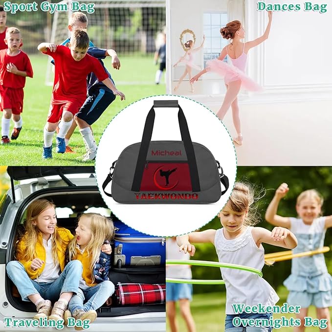 Personalized Martial Art Bag Duffel Bag for Boys Girls, Custom Taekwondo Karate Bag for Travel Weekender Practice Grey