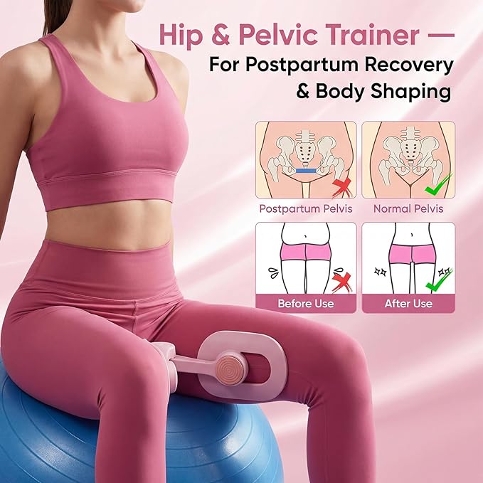 Pelvic Floor Exerciser for Women, Inner Thigh & Glute Trainer, Adjustable Resistance, Quiet Auto-Return, Portable Hip Trainer for Leg/Butt/Arm Workouts at Home or Office