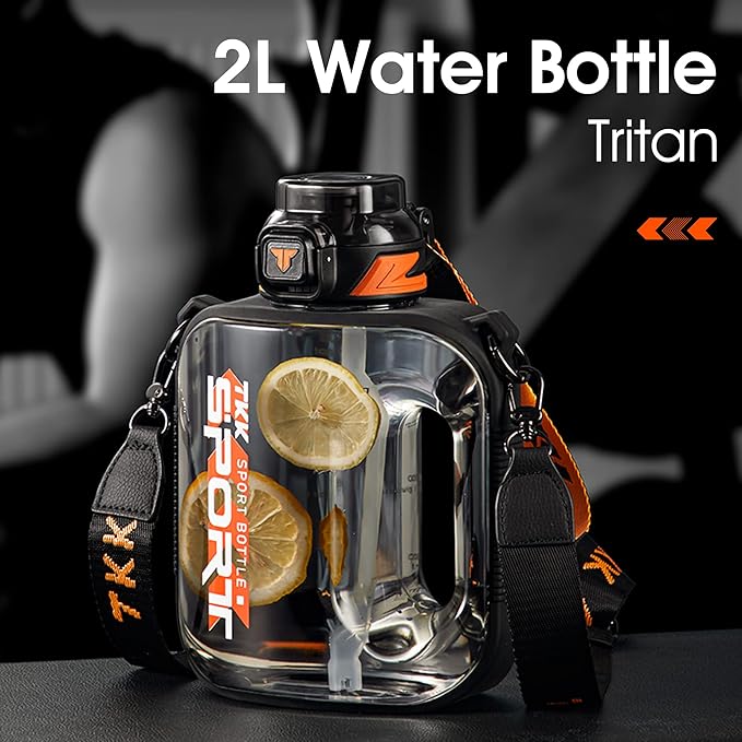 TKK Half Gallon Water Bottle Jug with Straw Large Capacity Plastic Water Bottle Dishwasher Safe 1/2 Gallon 64 Oz Water Bottle Jug BPA Free Tritan for Gym Yoga Travel Camping Outdoor Purple