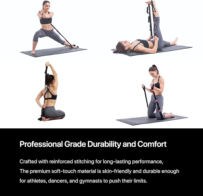 YOGA-EVO Elastic Stretching Strap with 10 Loops Premium Cotton Yoga Strap for Flexibility, Physical Therapy & Muscle Activation Includes Comprehensive HD Video Training & Digital Guide Latex-Free