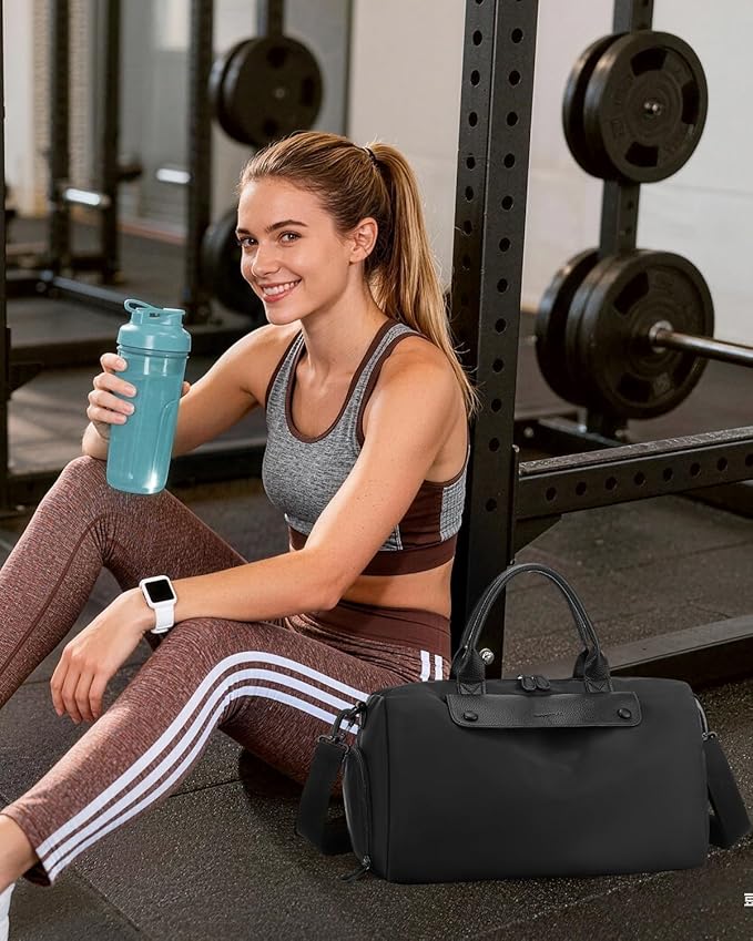 Gym Bag for Men Women with Shoe & Wet Compartment, 20L Waterproof Personal Item Carry On Travel Duffle Bag, Small Sports Duffel Bags for Fitness Workout Swimming Dance, Black