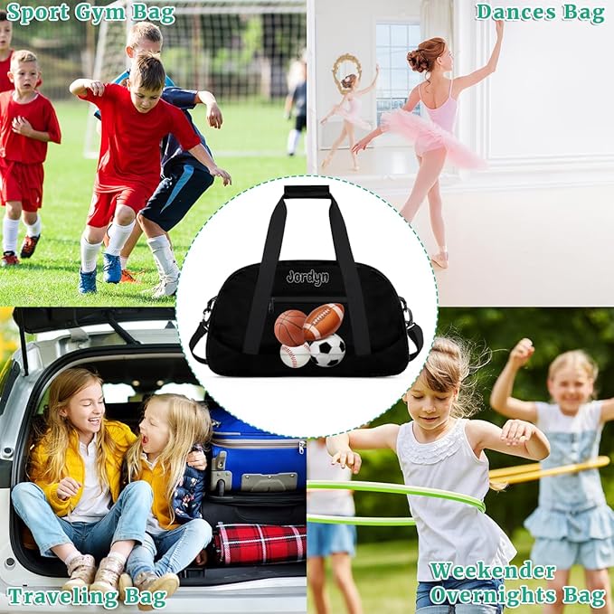 Custom Sports Football Basketball Baseball Duffel Bag Boys, Personalized Name Gymnastics Sport Gym Training Duffel Sportsman Bag Men, Solid Black Background