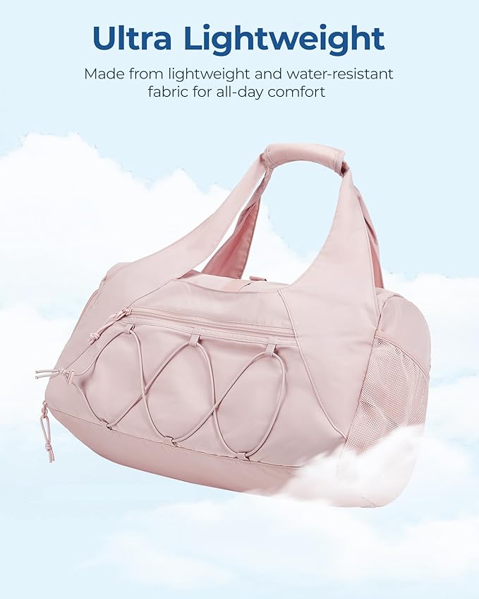 BAGSMART Gym Bag for Women, Lightweight Duffel with Shoe Compartment, Weekender with Wet Pocket, Workout Yoga Tote, Cream
