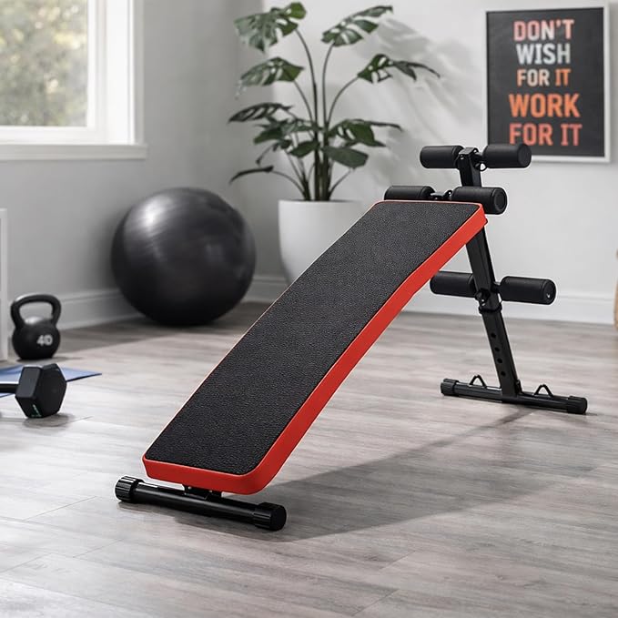 Adjustable Decline Ab Bench for Home Gym, Heavy-Duty Sit Up Bench with Extended Backrest, Multi-Angle Core Training & Decline Bench Press, Foldable Weight Bench Supports up to 440 lbs