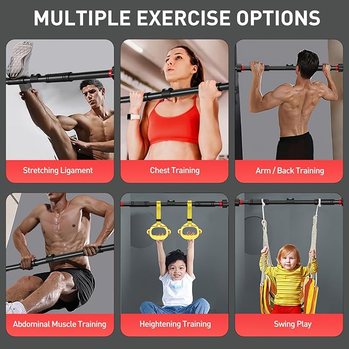 Operitacx Adjustable Doorway Pull up Bar with Secure Locking Comfortable Grip Strength Training Bar for Home Gym Portable Fitness Equipment for Upper Body Workout and Stretching