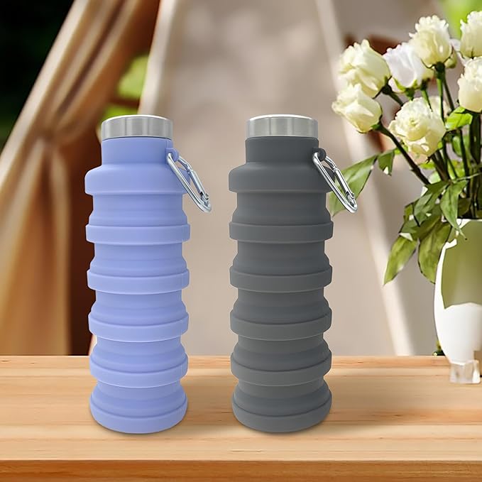 YCT Collapsible Water Bottle 17oz(500ml),Travel Portable Sport Water Bottle,Reusable Silicone Foldable Water Bottles for Gym Camping Hiking (Purple+Blue)