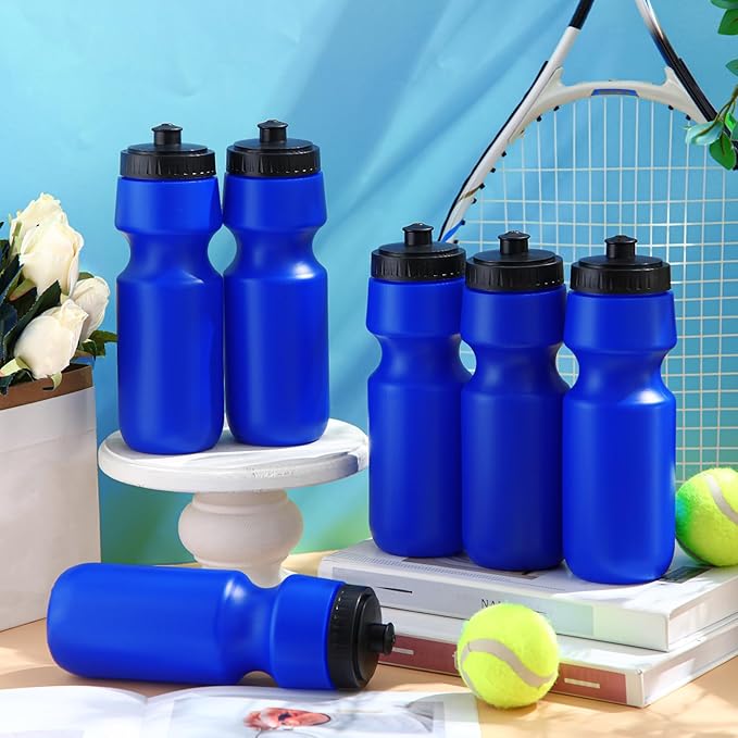 Nitial 24 Pcs Sports Water Bottles Bulk 22 oz Squeeze Reusable Sports Water Bottles Blank Plastic Water Bottles with Pull Top Cap for Adults Sports Fitness Bike, Dishwasher Safe