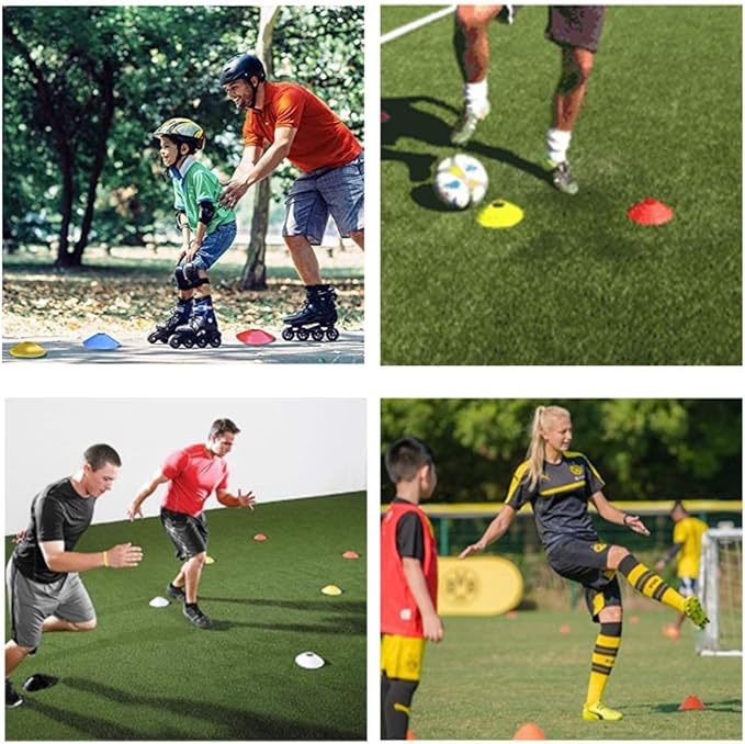 Soccer Cones (50 Pcs), Disc Cone Agility Training Sports Cone Plastic with Carry Bag & Holder for Football Basketball Drills Field Markers, (5 Colors)