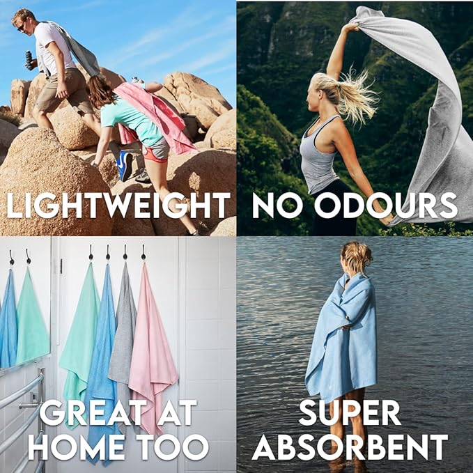 Dock & Bay Customized Beach Towel - Quick Dry, Sand Free - Compact, Lightweight - 100% Recycled - Includes Bag - Essential - Mountain Grey - Large