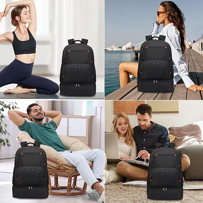 seyfocnia Gym Backpack for Men, Waterproof Sports Backpacks With Shoe Compartment Lightweight Workout Trainning Back Pack Casual Travel Daypack 21inch-Black