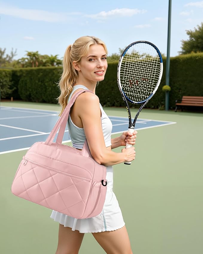 HOTOR Gym Bag for Women - Lightweight Travel Duffle Bags with Wet Pocket & Separate Shoe Bag, Multi-Pocket Carry on Weekender Duffel for Sports, Fitness, Overnight Trip, Pink, 16.5" x 7.5" x 11.9"
