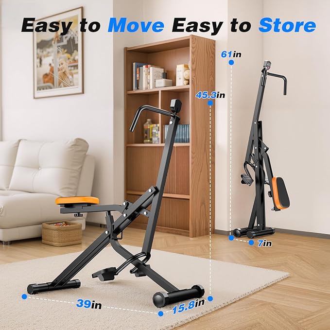 OWLSKY Squat Rowing Machine for Home Gym, Compact Foldable Squat Exercise Machine with LCD Monitor, Low-Impact Workout, Adjustable Seat, 350 LBS, Full-Body Fitness Equipment