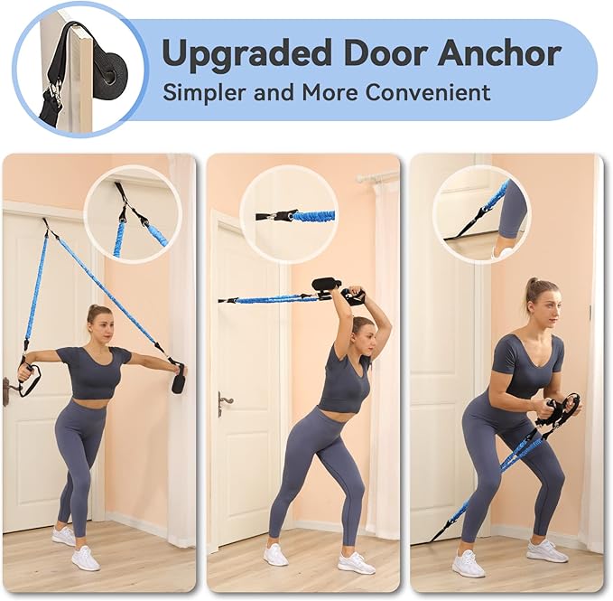 Hommie Portable Pilates Bar Kit with Resistance Bands for Men and Women,Upgraded 3 Section Pilates Bar with Resistance Bands (20-60lb) for Home Gym Equipment Supports Full-Body