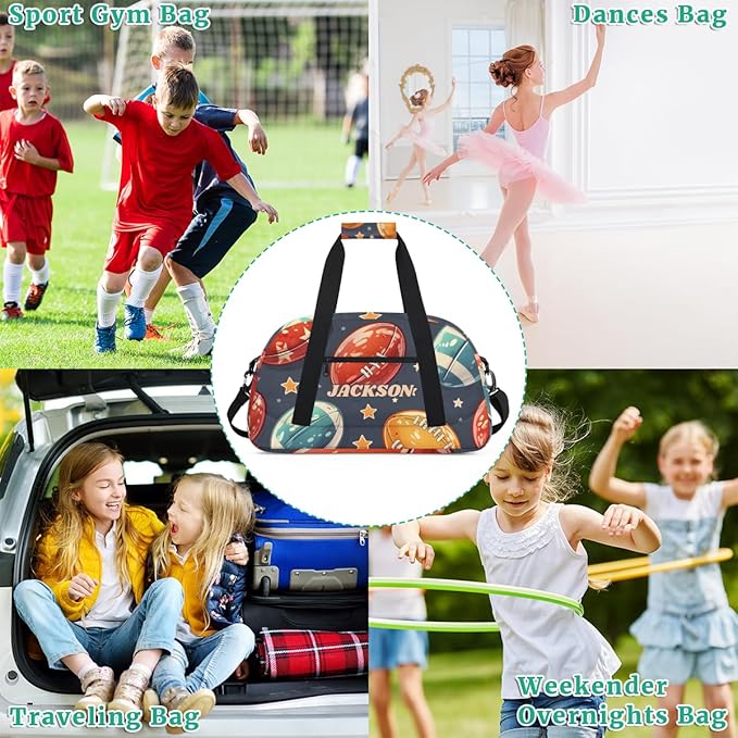 Personalized Football Gym Duffel Bags Boys with Custom Name Kids Pigskin Sport Bags for Training Travel Overnight Weekender