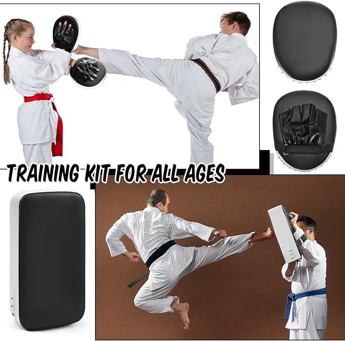 Poen 7 in 1 Taekwondo Kick Pad Boxing Training Equipment Punching Mitts Martial Arts Wrist Band Adjustable Soft Pads Set for Karate Muay Thai MMA Training