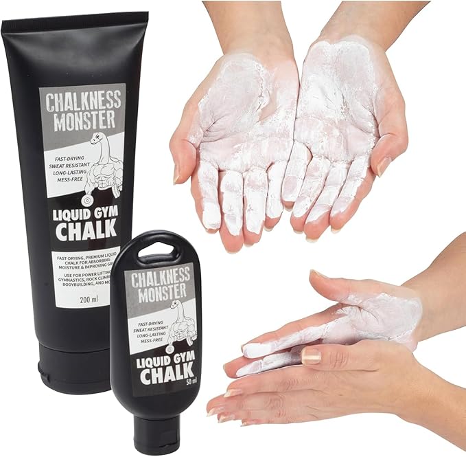 Liquid Gym Chalk - Mess-Free - Combo 2 Pack Premium Sweat Resistant Long Lasting Grip - Quick Dry Hand Grip for Gymnastics, Rock Climbing, Power Lifting and More - Chalkness Monster 200 & 50 mL Bottle