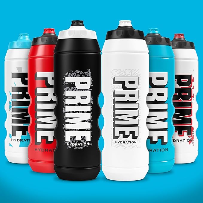PRIME 32 oz White Graffiti Squeeze Sports Water Bottle, BPA Free, Dishwasher Safe, Easy-Grip Ergonomic Leakproof Design, Fast Hydration for Gym, Cycling, Running