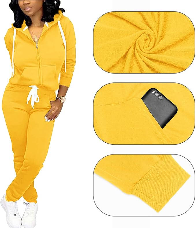 CLOCOR Track Suits for Women Set - Casual 2 Piece Outfits Sweatsuit Pocket Hoodies Long Sleeve with Patchwork Pants Set
