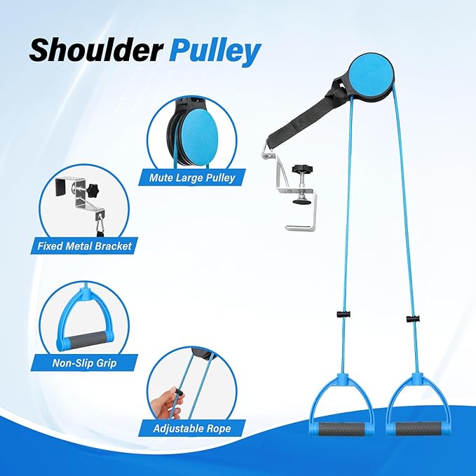 Shoulder Pulley for Physical Therapy – Adjustable Metal Door Clamp and Silent Large Pulley,Shoulder Pain Relief & Surgical Recovery Support(Blue)