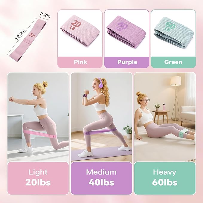 Resistance Bands Set, 3 Levels Non-Slip Workout Bands for Glutes & Legs, Durable Wide Elastic Fitness Bands for Women Men, Home Gym, Yoga