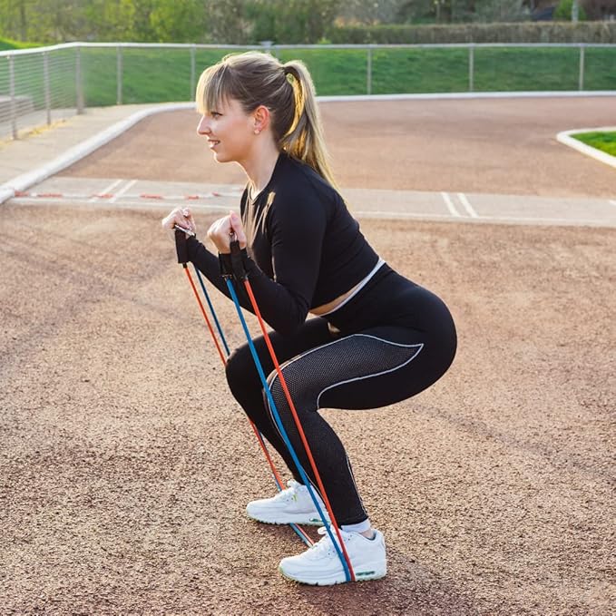 12 Pc Resistance Bands Set - 5 Workout Bands, Cushioned Ankle Straps, Padded Handles, Door Anchor & Waterproof Gym Bag - Home Exercise, Strength Training, Physical Therapy, Yoga Fitness Gear