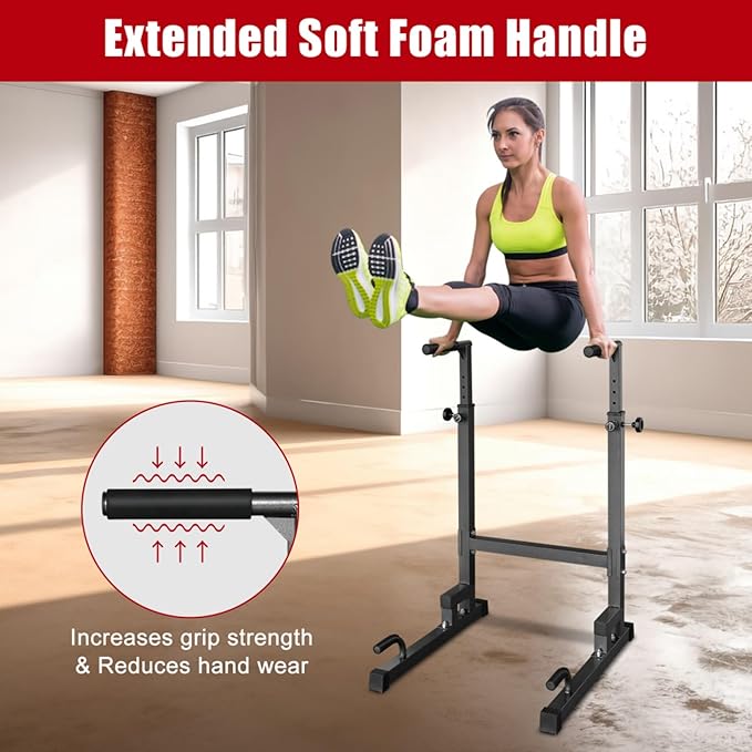 Height Adjustable Dip Station for Home Gym,Versatile Fitness Equipment for Pull-Ups,Push-Ups & Dips,Heavy-Duty Steel Frame Construction with Foam Grip Handles,Portable Strength Training Stand