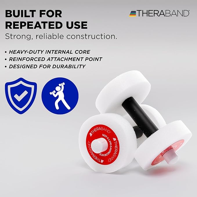 THERABAND Water Weights, Aquatic Dumbbells for Pool Fitness, 2 Foam Weights with Padded Grip for Water Aerobics, Therapy, Workouts, Pool Exercise Equipment, Aqua Training