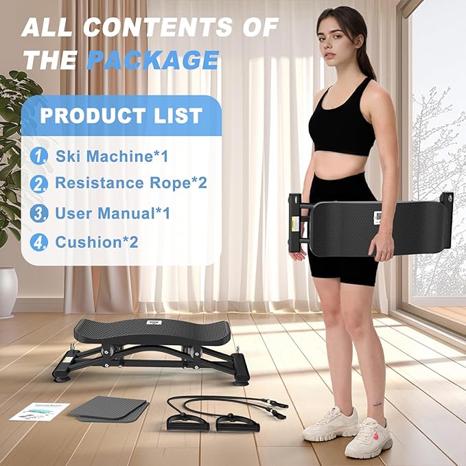 Balancing Machine for Full Body Workout,Simulated Ski Full Body Cardio Workout Equipment,Sliding Ski Simulator with Resistance Bands,Portable Twist Balance Trainer Featuring LCD Display
