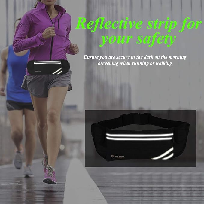 Slim Running Belt Fanny Packs for Women Men, Reflective Waist Pack Phone Holder for Walking Fitness Workout Exercise,Water Resistant Running Travel Belt Bag Jogging Pouch, Gym Accessories for Runner