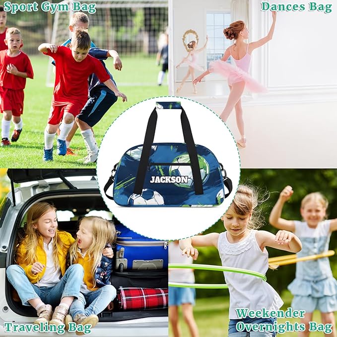Custom Boys Soccer Gym Duffel Bags for Kids with Personalized Name Sport Training Travel Bags for Overnight Weekender