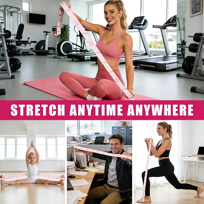 Fitness Resistance Bands with 12 Loops, Numbered Resistance Bands for Physical Therapy, Women Stretch Strap for Home Gym, Elastic Exercise Bands for Yoga, Pilates, Leg Stretching, Dance