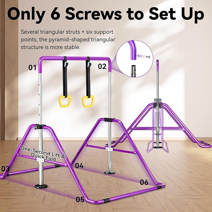 Kids Gymnastics Bar Gymnastic Equipment for Home Adjustable Height Gymnastic Training Bar Gymnastic Stuff for 3-7 Years Old Girls