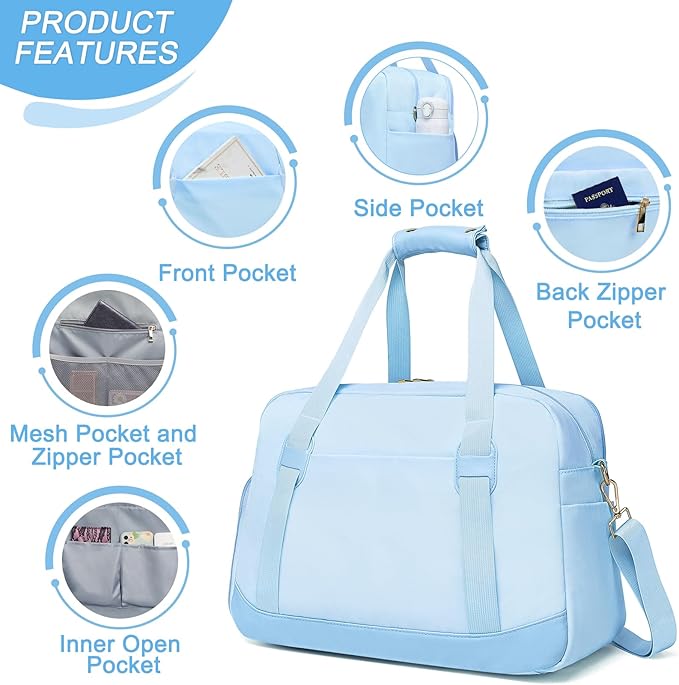 Sports Gym Bag for Women, Travel Duffle Bag with Shoe Compartment & Wet Pocket, Fitness Yoga Bag