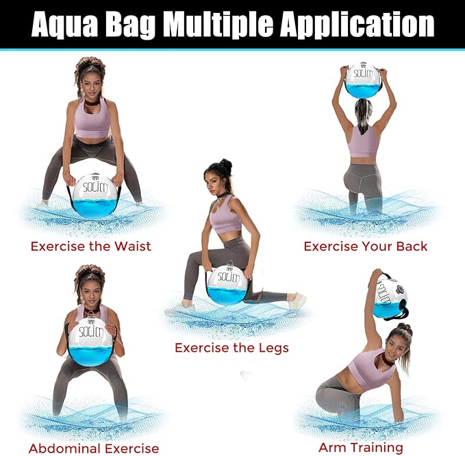 Solim Water Weights Aqua Bag Ball Shape, Workout Sandbag Alternative Strength Training Sand Bag Portable Stability Fitness Equipment Ultimate Core and Balance Training for Home Gym