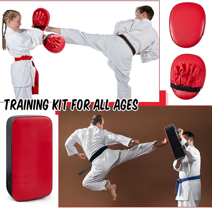 Poen 7 in 1 Taekwondo Kick Pad Boxing Training Equipment Punching Mitts Martial Arts Wrist Band Adjustable Soft Pads Set for Karate Muay Thai MMA Training