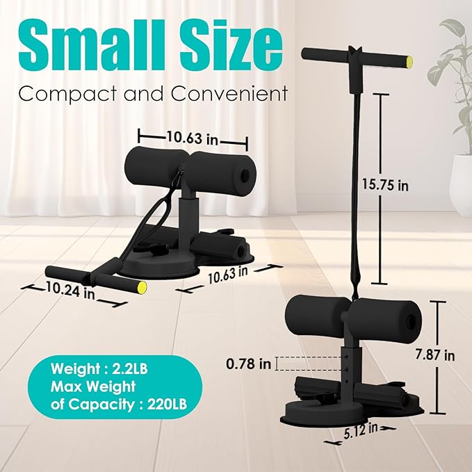 Sit Up Bar Foot Holder,Portable Sit Up Floor Holder, Sit Up Exercise Equipment,3 Level Adjustable, with 2 Strong Suction Cup and Elastic Pull Rope,for Abs Workout Aids,Feet and Leg Strength Training, Home or Office Use