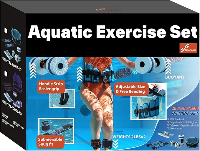 Sportneer Aquatic Exercise Equipment Water Aerobics Combo Set Includes High Density Water Weights Dumbbell Aqua Belt Water Ankle Weights for Pool Exercise Aquatic Therapy Pool Fitness Water Exercise