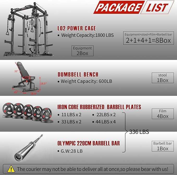 Power Rack Power Cage Multi-Function Squat Rack with Cable Crossover System Selectable More Training Attachment Power Rack for Garage & Home Gym